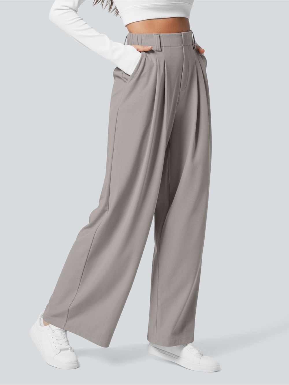 Halara Flex High Waisted Pocket Wide Leg Waffle Work Pants 
Mink Ash medium tall